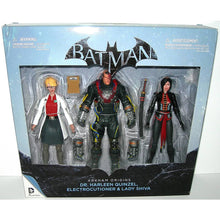 Load image into Gallery viewer, DC Arkham Origins 3 Figure Pack - Dr. Harleen Quinzel, Electrocutioner and Lady Shiver - Front