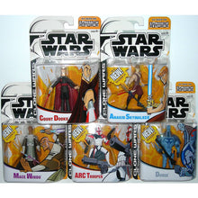 Load image into Gallery viewer, Star Wars Clone Wars Tartakovsky Animated Series Count Dooku, Mace Windu, Anakin Skywalker, Arc Trooper and Durge Figures - Front