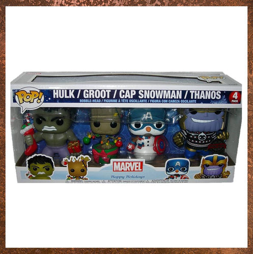 Funko Marvel Special Edition Christmas 4-Pack Hulk, Groot, Cap Snowman & Thanos - Gallery
