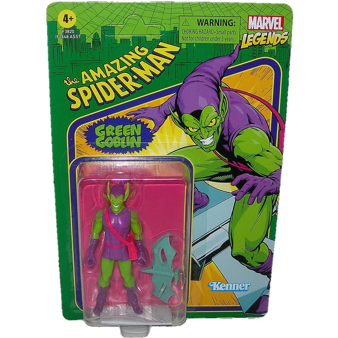 Marvel Hasbro Legends Series Green Goblin - Action Figure Retro 375 Collection 9,5 Cm Con Aliante E 2 Accessori, Collezionabile