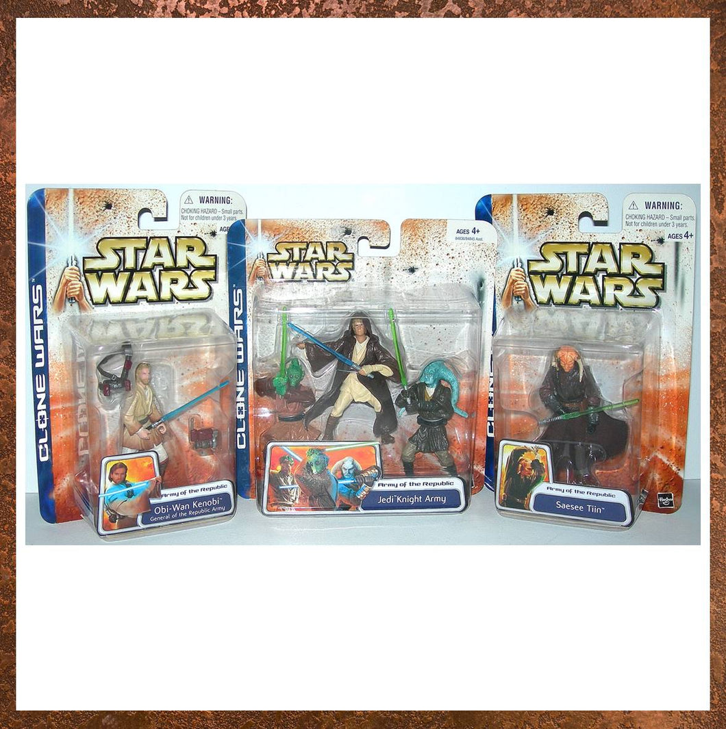 Star Wars Clone Wars Army of The Republic Jedi Knight Army, Saesee Tiin & Obi-Wan Kenobi Figures